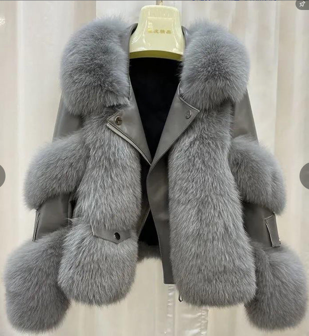 Fashion Faux Fur Ladies Jacket Coats-Coats & Jackets-灰色-M 50-55kg-Free Shipping Leatheretro