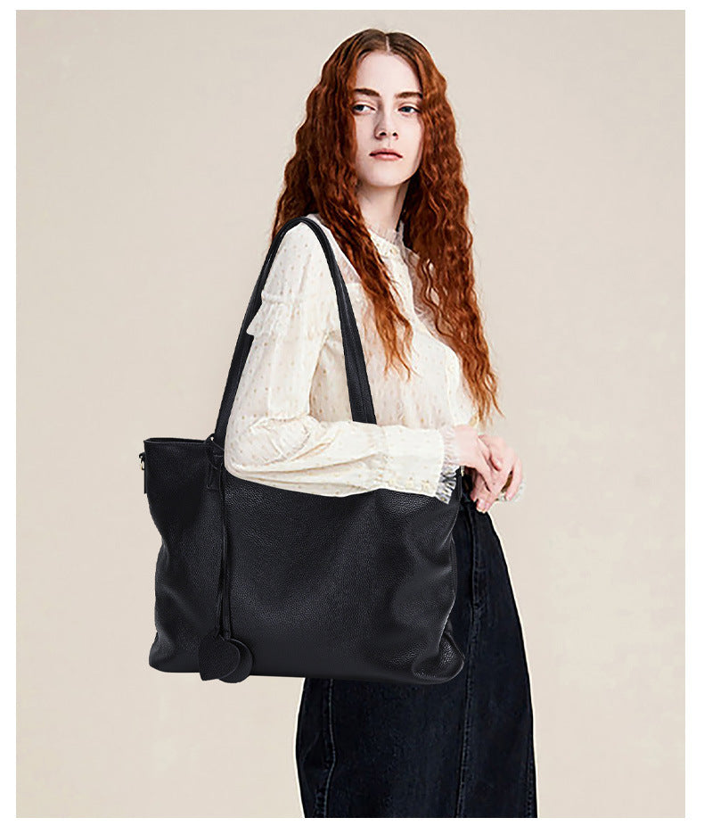 Genuine Leather Tote Bag for Women-黑色-Free Shipping Leatheretro
