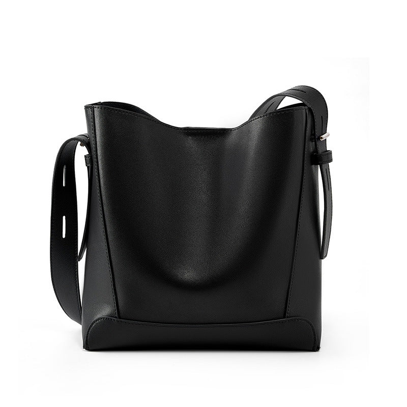 Versatile Leather Bucket Bag for Women-Handbags-Black-Free Shipping Leatheretro