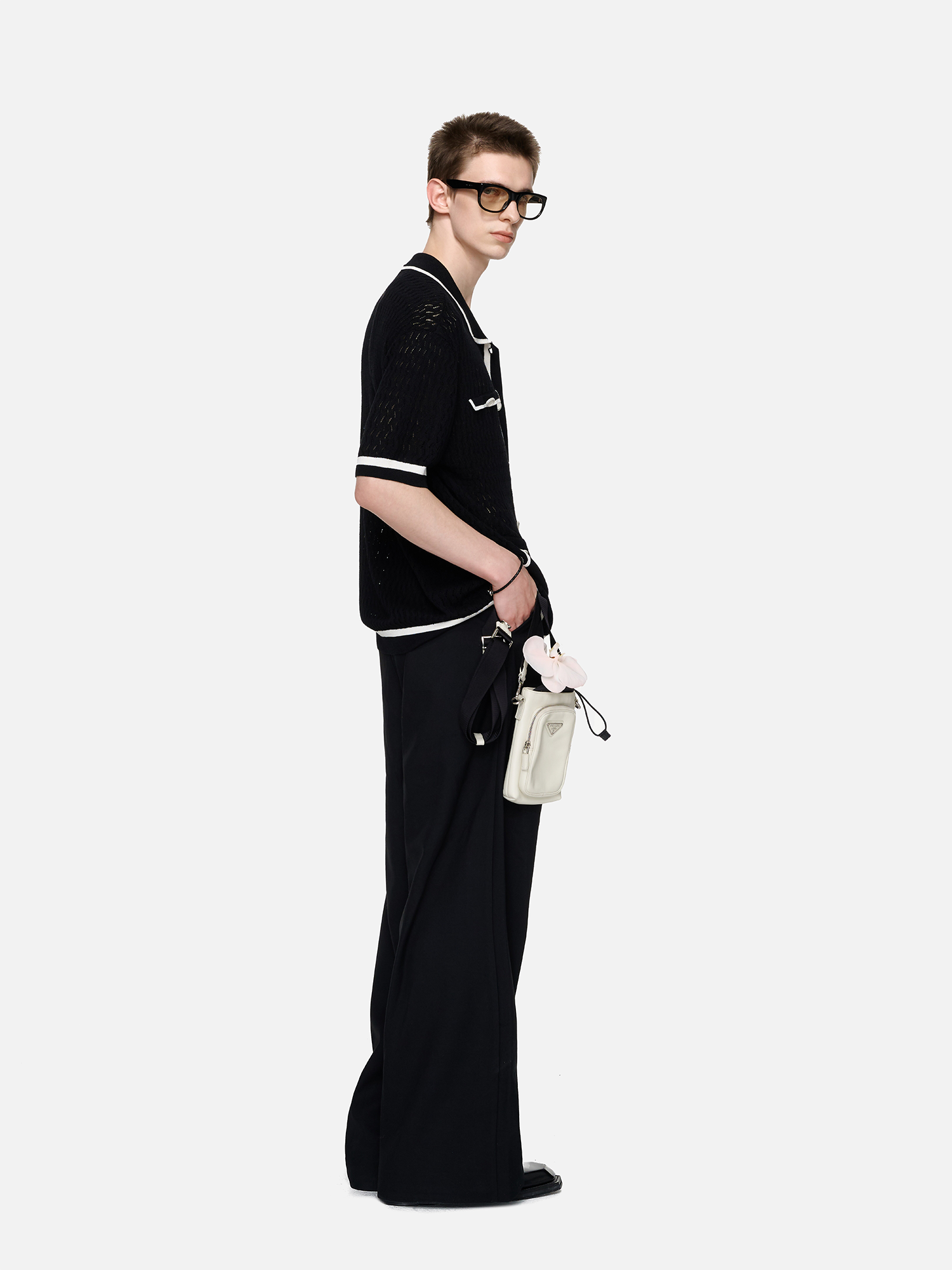 TIWILLTANG Contrast Trim Knitted Half Shirt-Half shirt-S-Black-Free Shipping Leatheretro