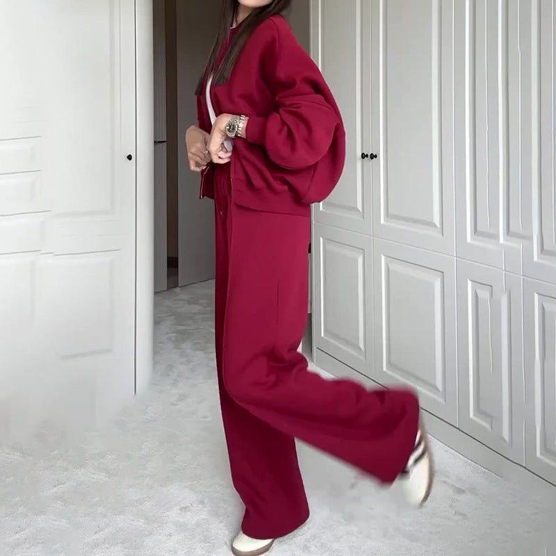 Fashion Women Spring Hoodies and Pants-suits-Wine Red-S-Free Shipping Leatheretro