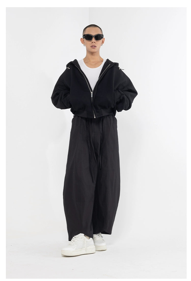 CLP Black & Grey Men's Loose Fit Zip-Up Hoodie-black-S-Free Shipping Leatheretro