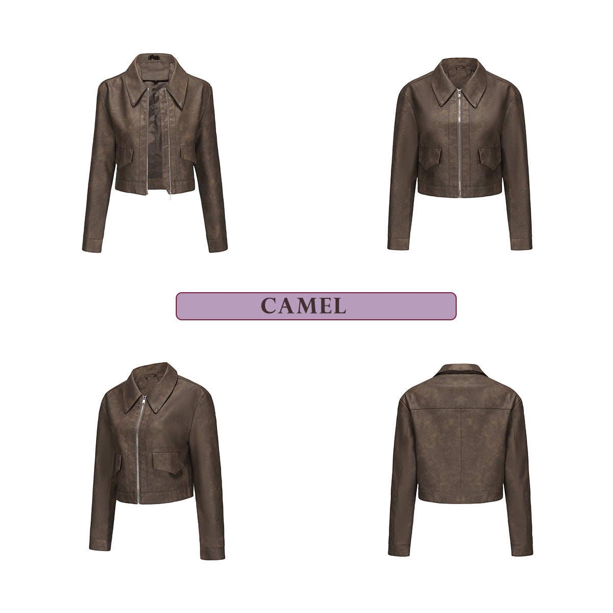 Women's Faux Leather Jacket-Lotus root pink #7-S-Free Shipping Leatheretro