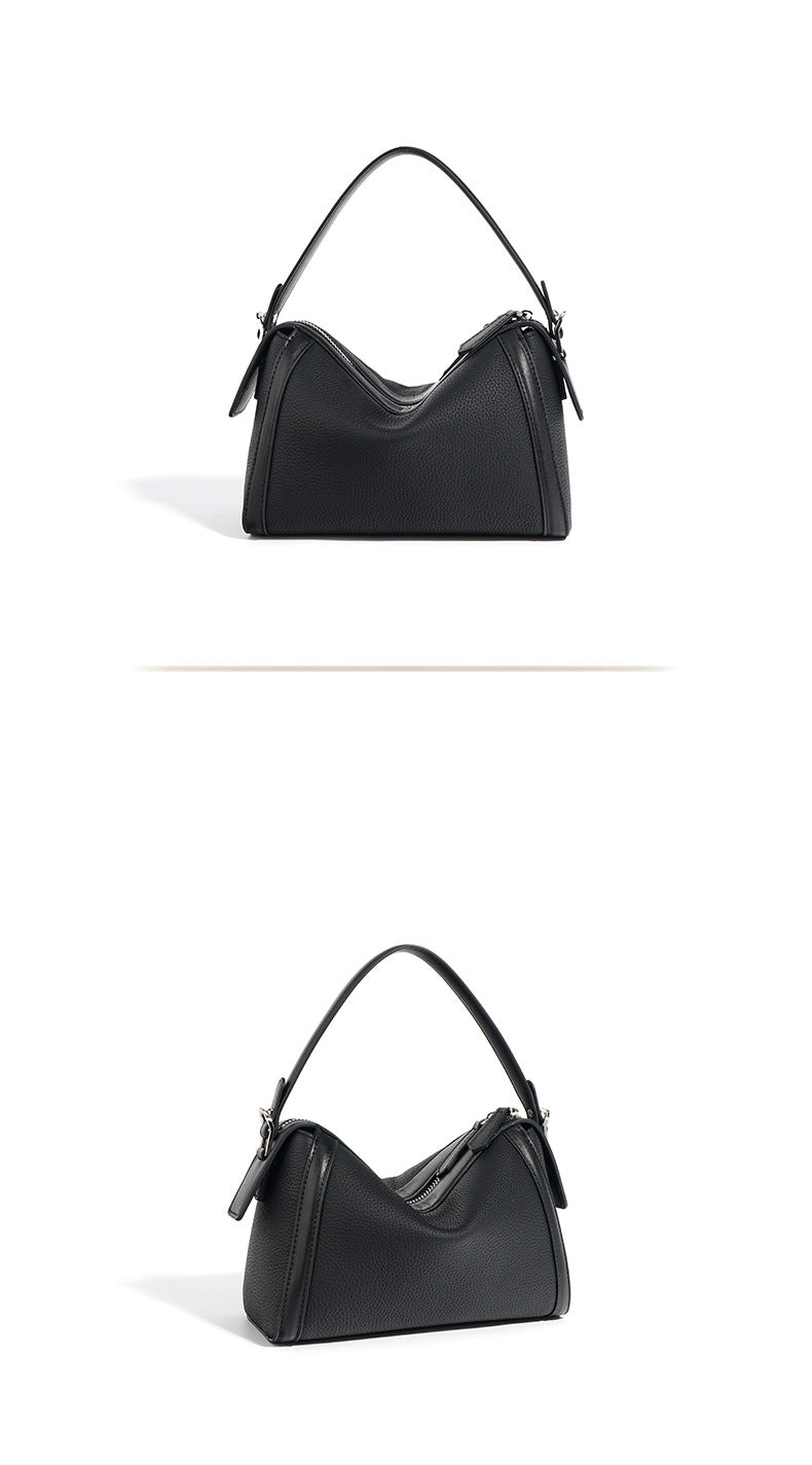 Genuine Top-Grain Leather Boston Bag-Classic - trench coat gray-Free Shipping Leatheretro