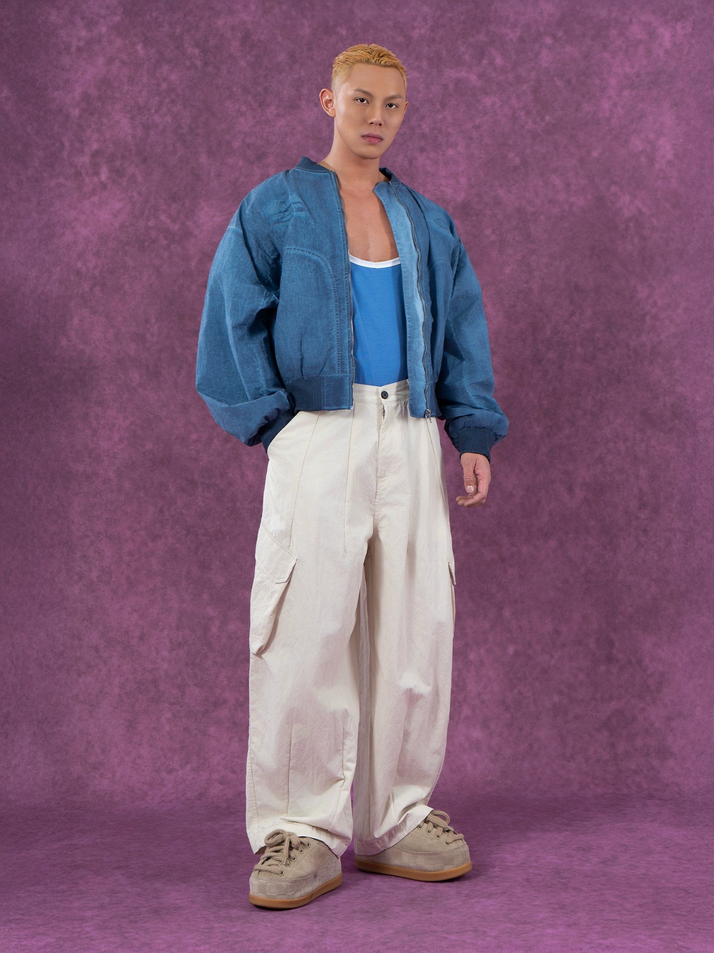 CLP Vintage Distressed Baseball Jacket for Men-Blue-M-Free Shipping Leatheretro