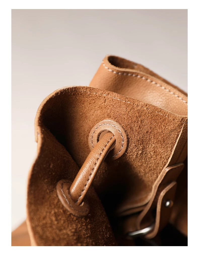 Soft Leather Bucket Tote Bag for Women-Coffee-Free Shipping Leatheretro