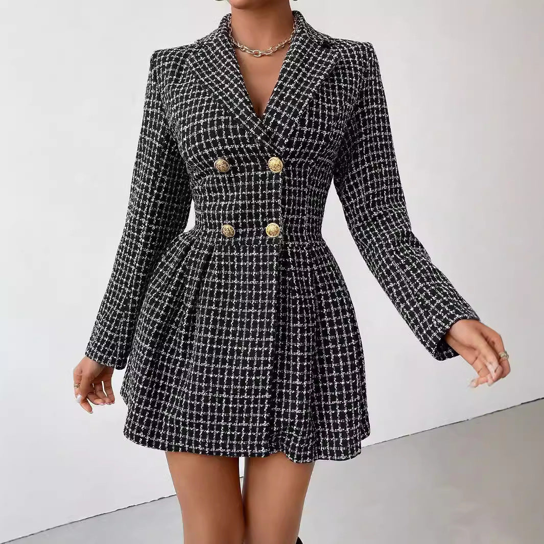 Fashion Plaid Winter Long Sleeves Dress Coats-Coats & Jackets-Black-S-Free Shipping Leatheretro