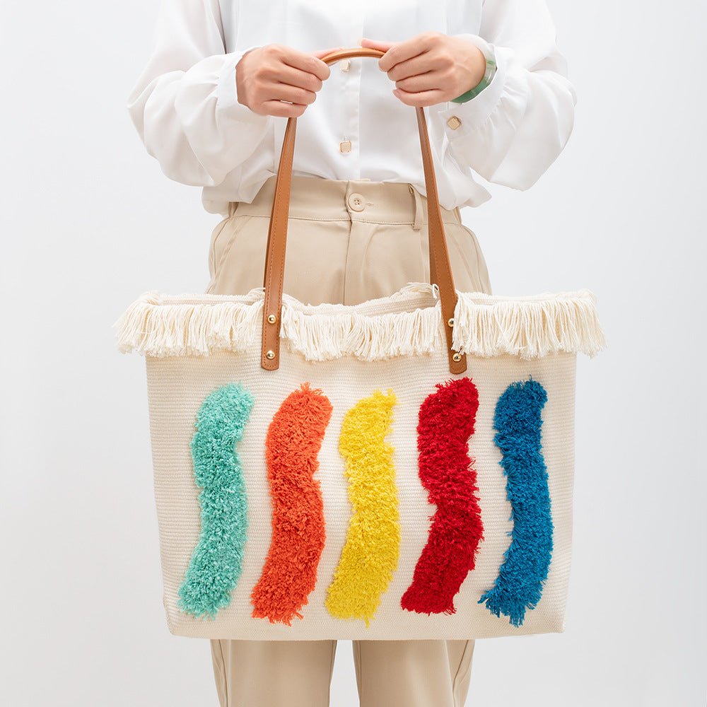 Premium Canvas Rainbow Handbag with Large Capacity Tote Bag-YX23004-1-50*10*32CM-Free Shipping Leatheretro