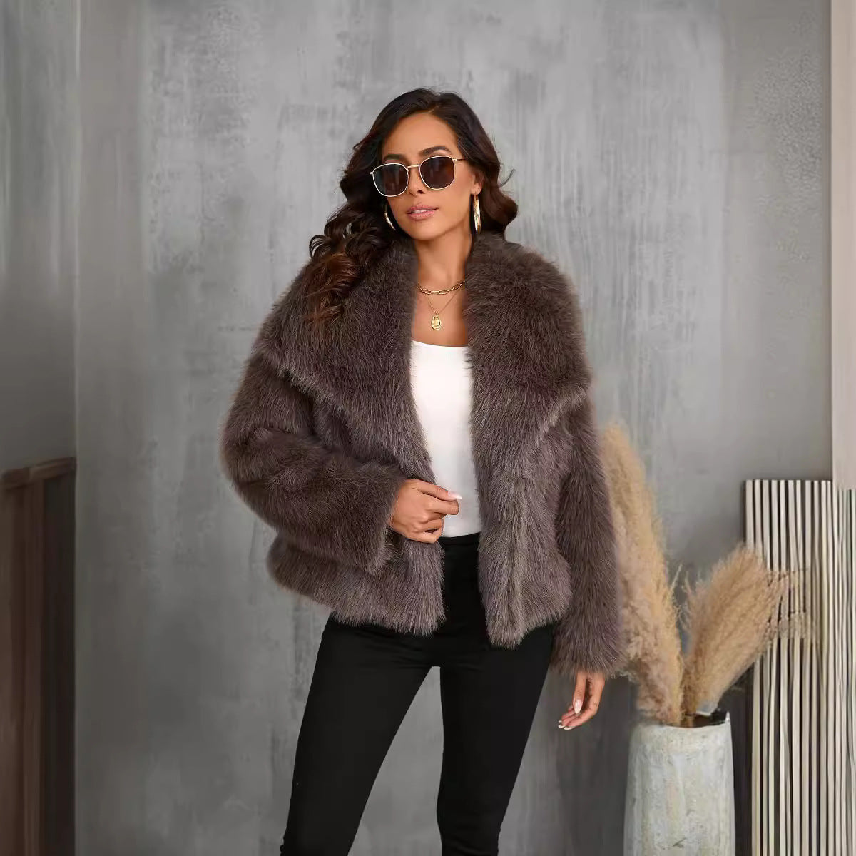 Women Faux Fur Short Overcoats-Coats & Jackets-Black-XS-Free Shipping Leatheretro