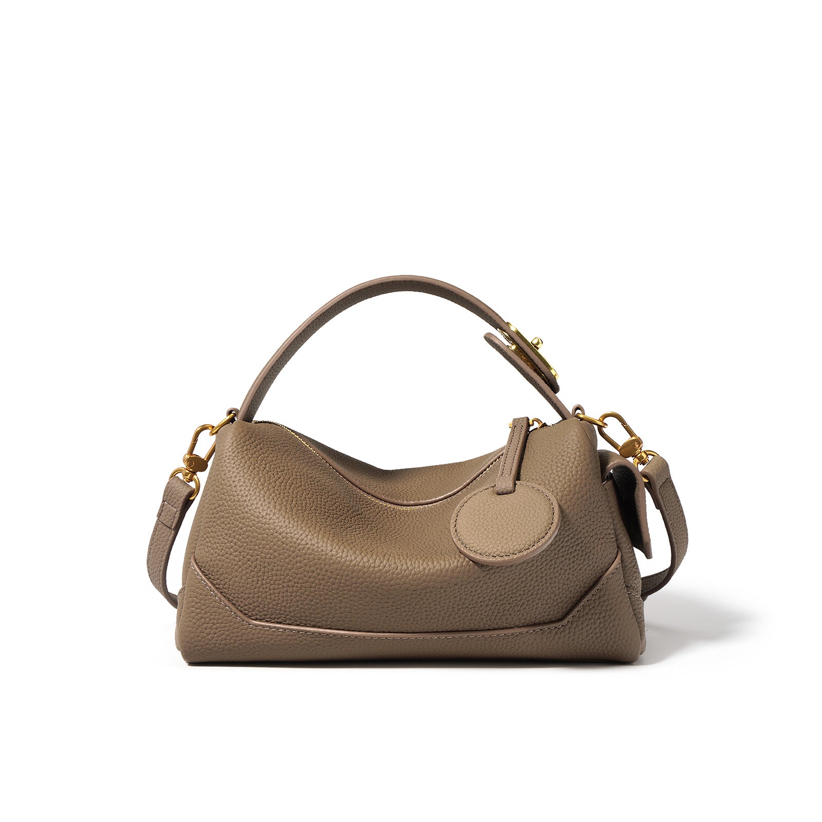 Women's Top-Grain Leather Boston Pillow Bag-crossbody bags-Elephant gray-Free Shipping Leatheretro