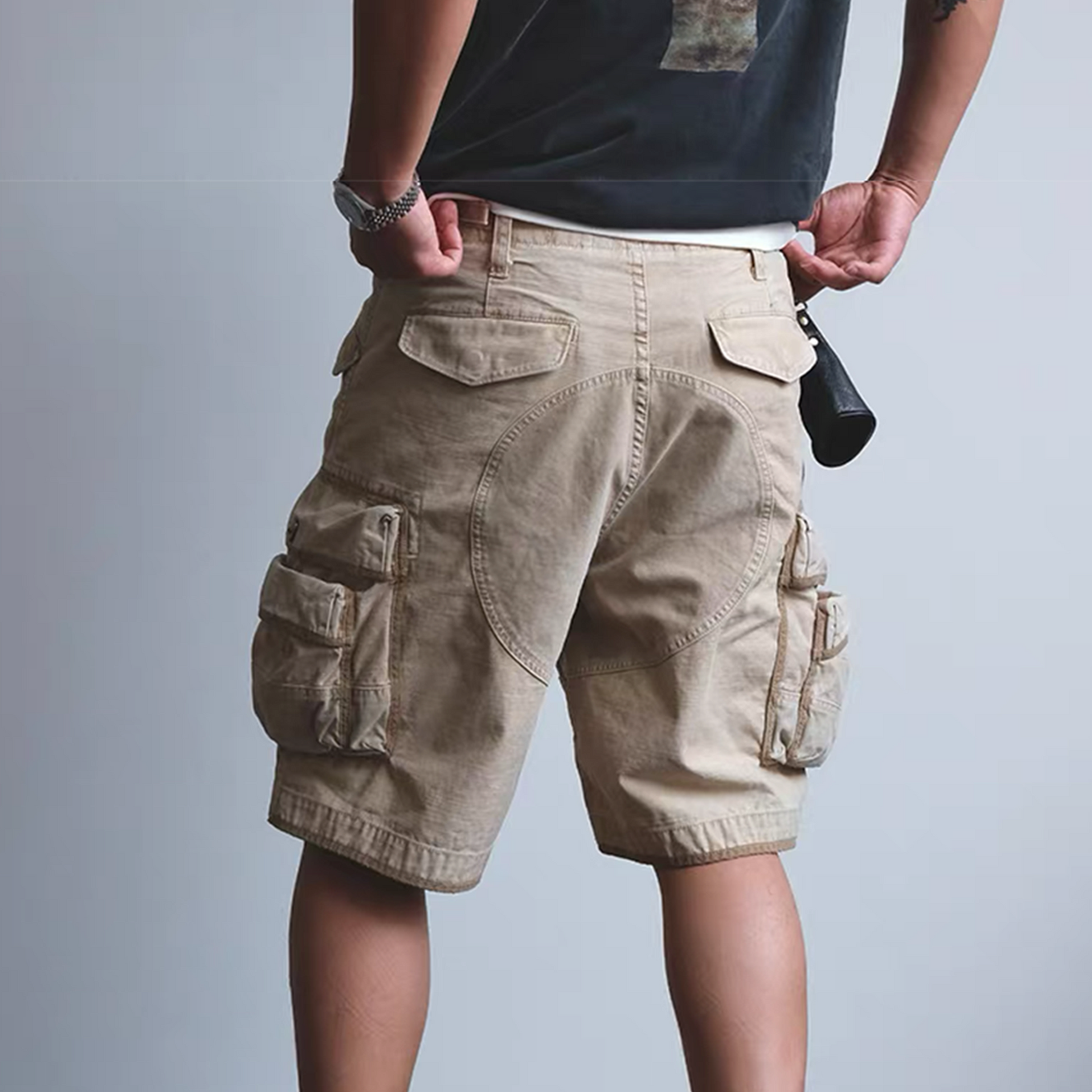 NEIGBORL Washed Multi-Pocket Cargo Shorts-Shorts-S-Khaki-Free Shipping Leatheretro