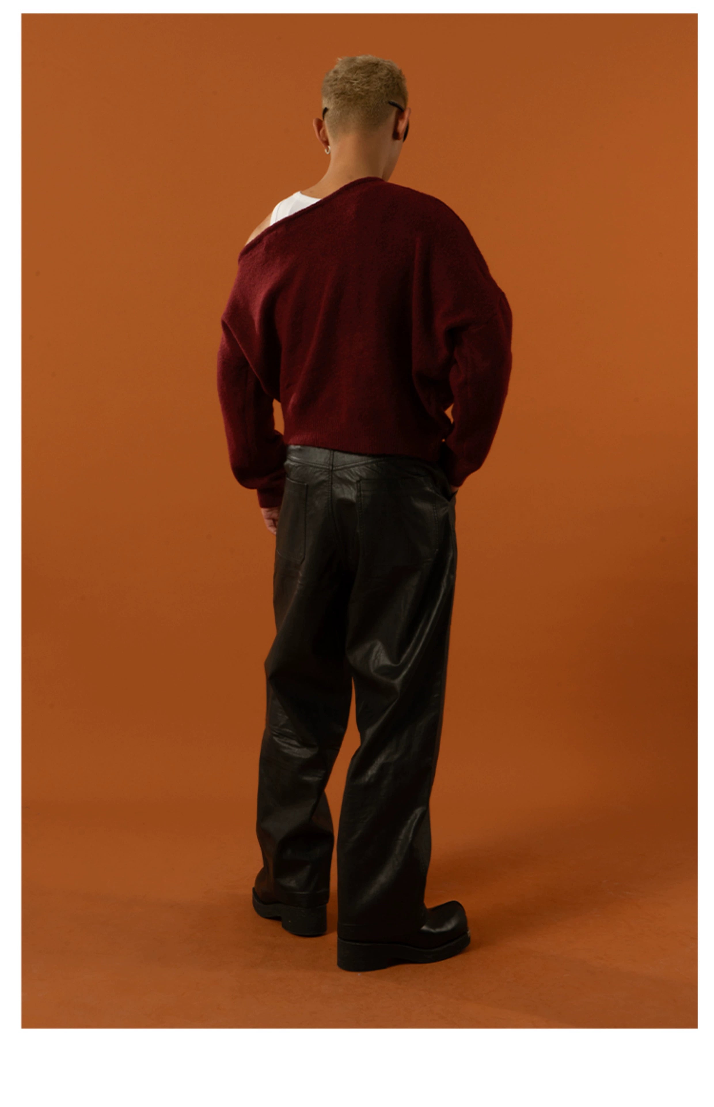 CLP Oversized Off-Shoulder Boat Neck Sweater-Black-S-Free Shipping Leatheretro