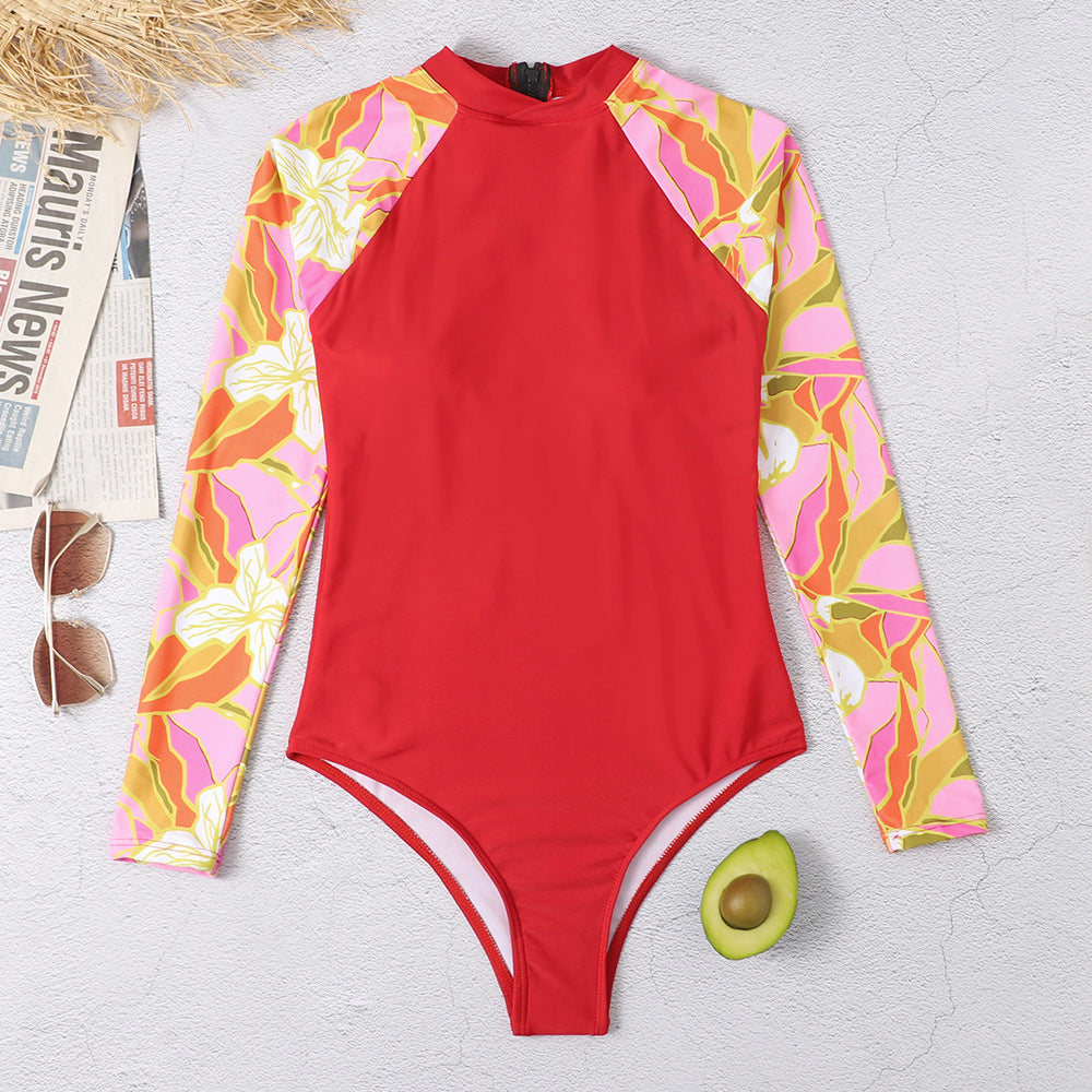 Red Long Sleeves Bikini Wet Suits for Women-Swimwear-Red-S-Free Shipping Leatheretro