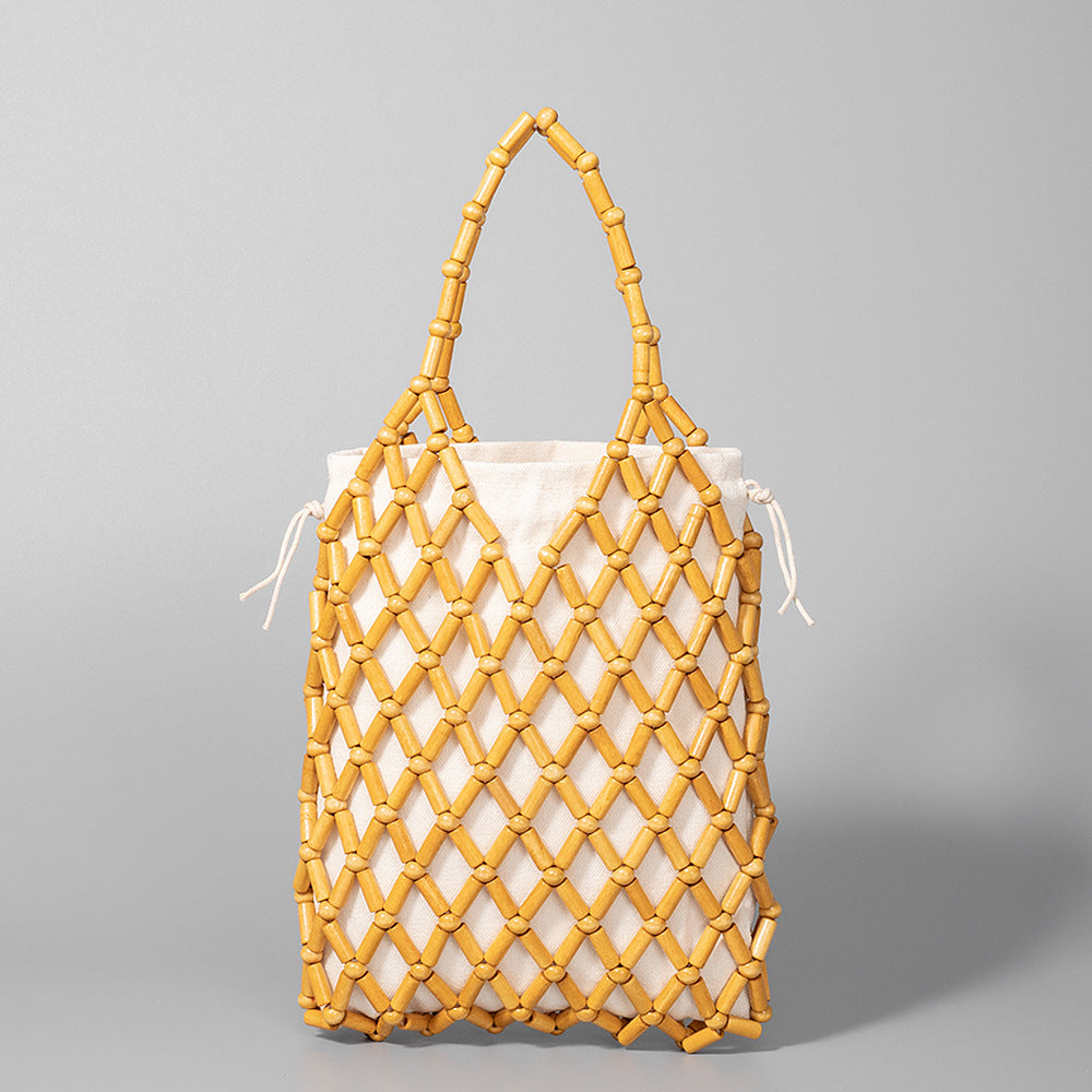 Handwoven Boho Macrame Bag – Elegant Hollow Wood Bead Handbag for Women-khaki-18*2.5*24CM-Free Shipping Leatheretro