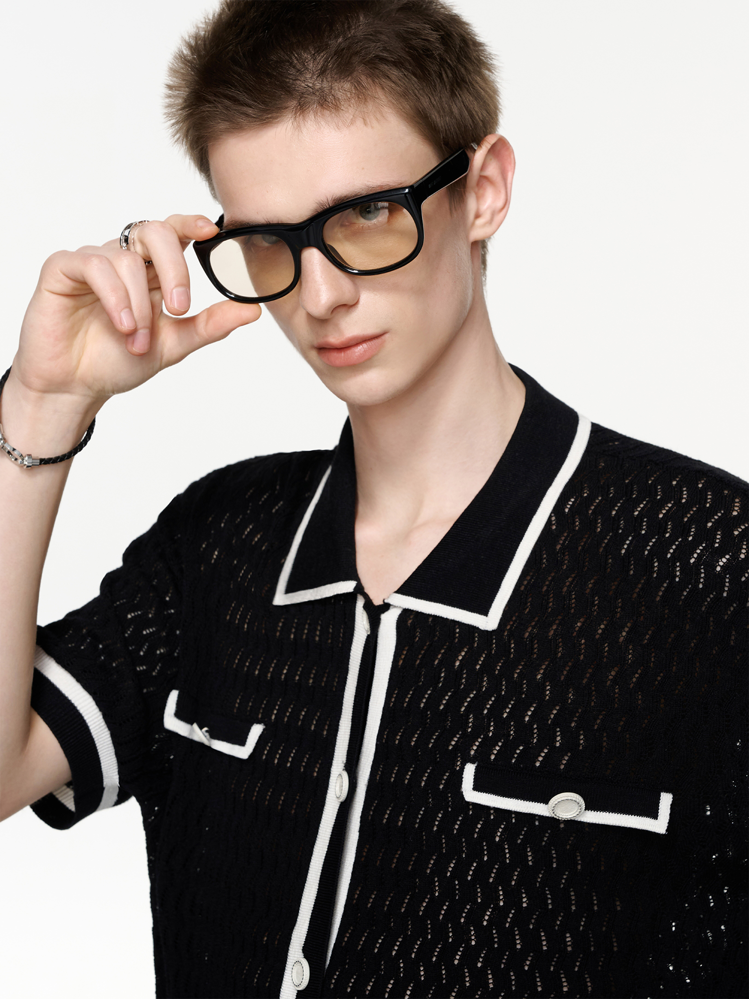 TIWILLTANG Contrast Trim Knitted Half Shirt-Half shirt-S-Black-Free Shipping Leatheretro