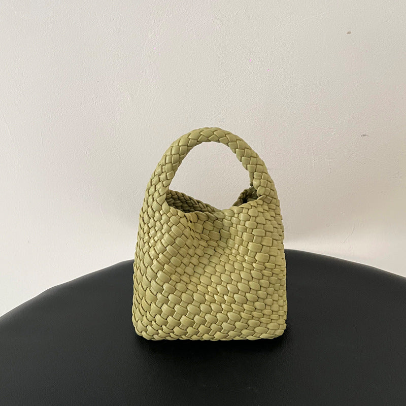 Handwoven Mini Faux Leather Handbag-黑色+编织零钱包+长链条-17cm *13cm-Free Shipping Leatheretro