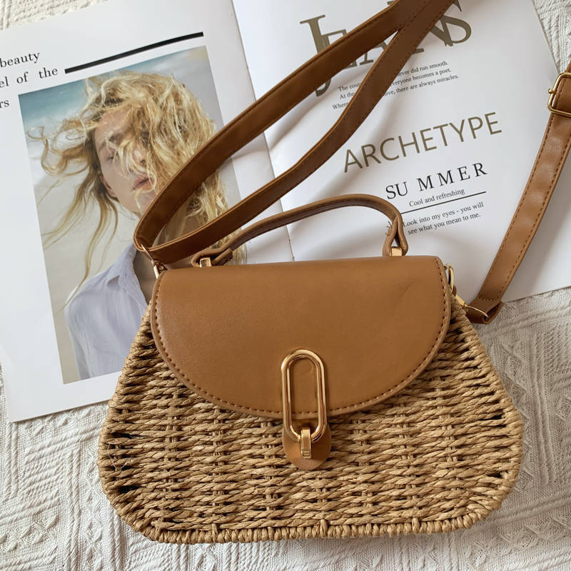 Trendy Woven Straw Crossbody Bag-Khaki-Free Shipping Leatheretro