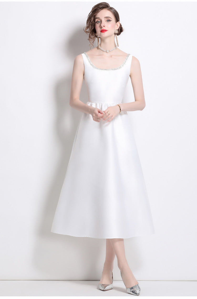 Elegant Square Neckline Sleeveless Dresses-dresses-White-2XL-Free Shipping Leatheretro