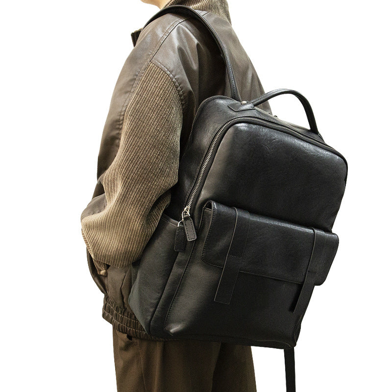 Genuine Vege-Tanned Leather Men's Backpack-Backpack-Black-Free Shipping Leatheretro