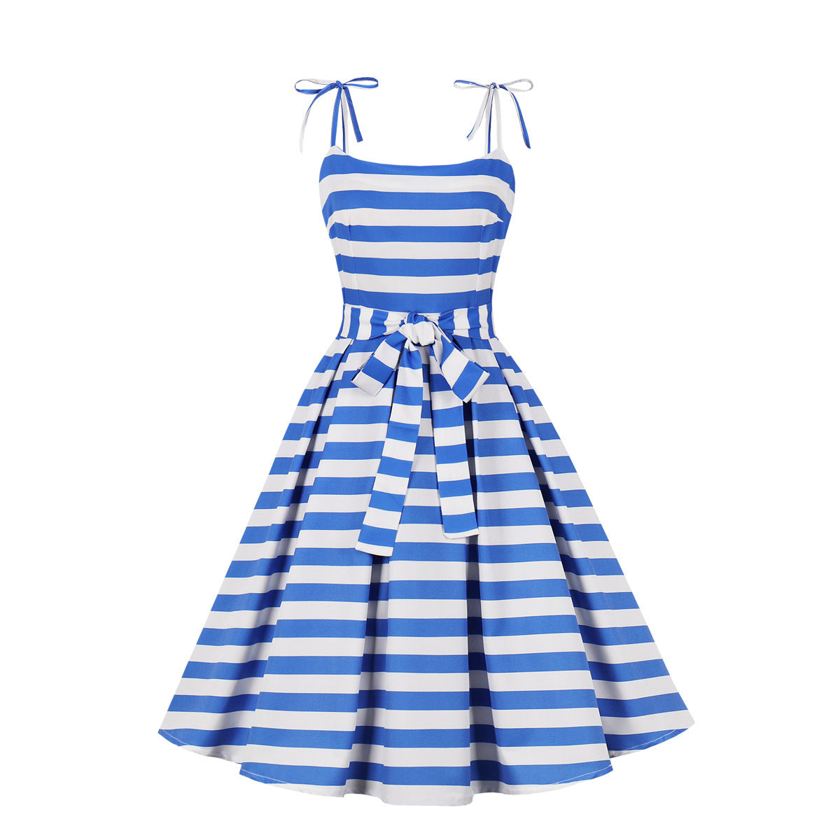 Vintage Sweet Bow Spaghetti Straps Dresses-Dresses-Blue White-S-Free Shipping Leatheretro