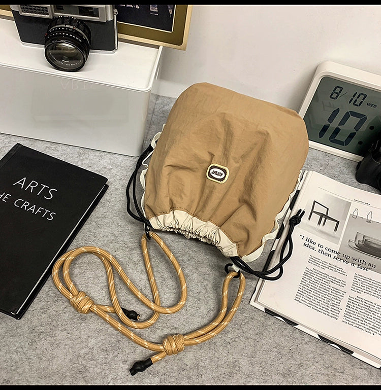 BOOM Colorblock Crossbody Bag - Versatile Drawstring Bucket Bag-Black rope-Free Shipping Leatheretro