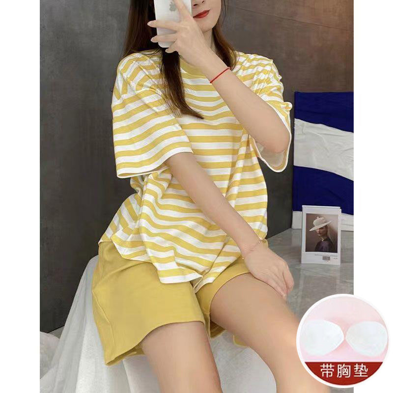 Casual Striped Summer Short Sleeves Shirts & Shorts Homewear-Sleepwear & Loungewear-A-M-L-Free Shipping Leatheretro