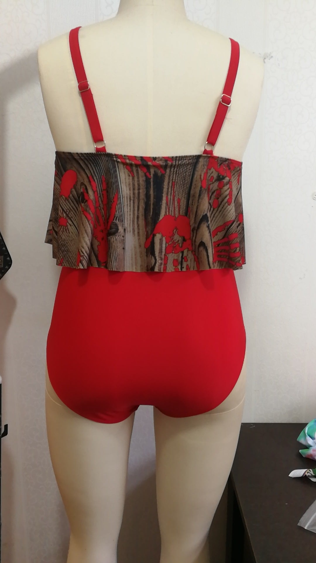 Red Ruffled Red Two Pieces Plus Sizes Summer Swimsuits-Swimwear-Red-L-Free Shipping Leatheretro