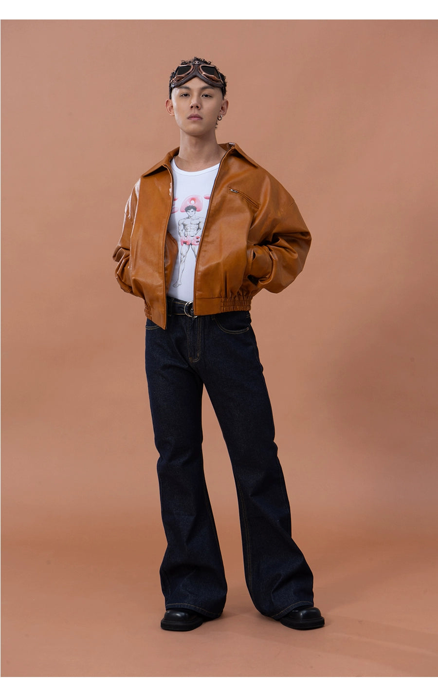 CLP Men Brown Faux Leather Stand Collar Jacket-Brown-M-Free Shipping Leatheretro