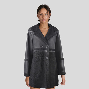 Women's Mid-Long PU Leather Jacket-Black-S 50-57kg-Free Shipping Leatheretro