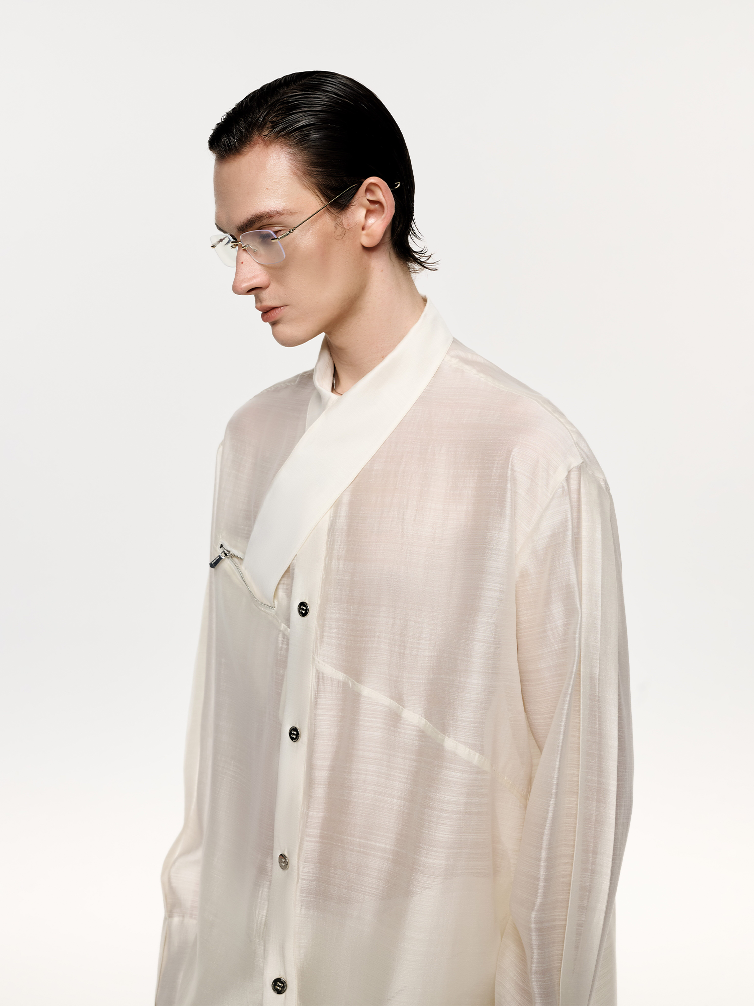 TIWILLTANG Structured Zip-Tie Tencel Shirt-Shirt-S-White-Free Shipping Leatheretro