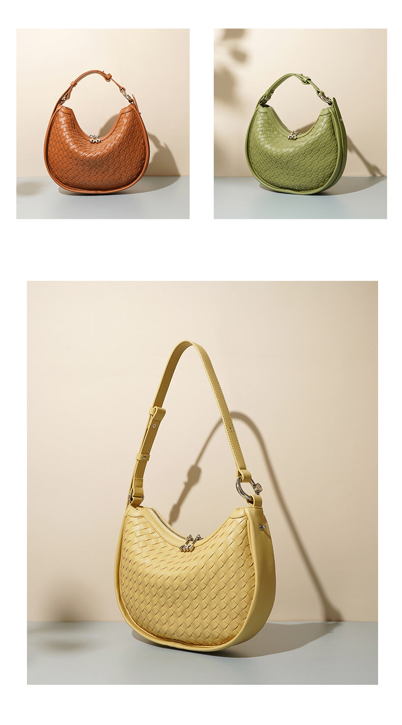 Woven Leather Crescent Bag – Stylish Boho Shoulder Bag-Shoulder Bags-White - 31*7*22cm-Free Shipping Leatheretro