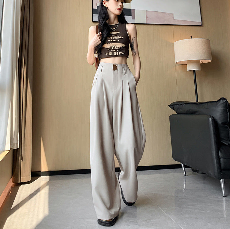 Casual High Waist Loose Long Straight Pants-Pants-Black-S-Free Shipping Leatheretro