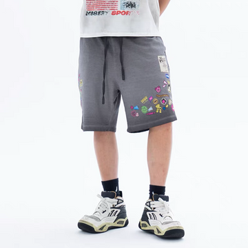 CLP Retro Gradient Badge Graphic Drawstring Shorts-Shorts-M / 27"-Free Shipping Leatheretro