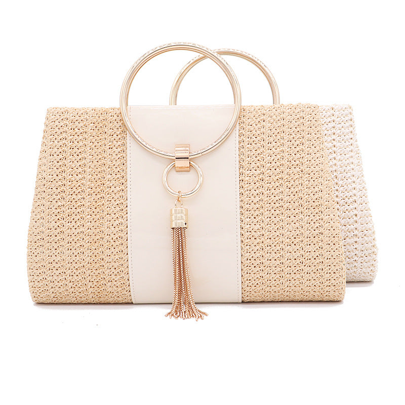 Vintage Evening Clutch – Straw Woven Ladies Handbag-White-Free Shipping Leatheretro