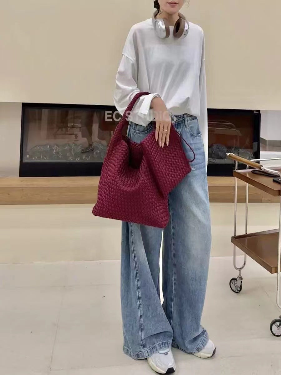 Handwoven Nylon Tote Bag for Women-Black + woven change purse-Free Shipping Leatheretro