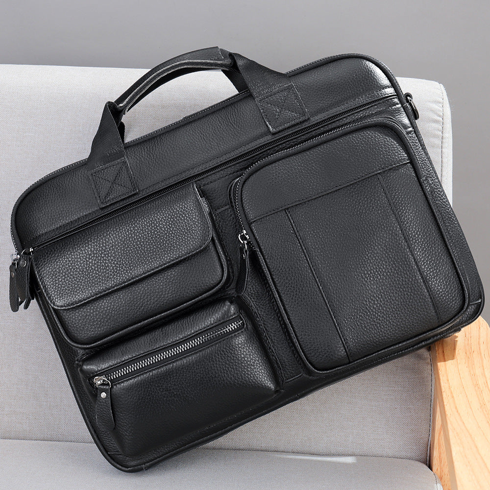Authentic Leather Men's Laptop Briefcase - Ideal for Business Travel and Commuting-Briefcase-Black-Free Shipping Leatheretro