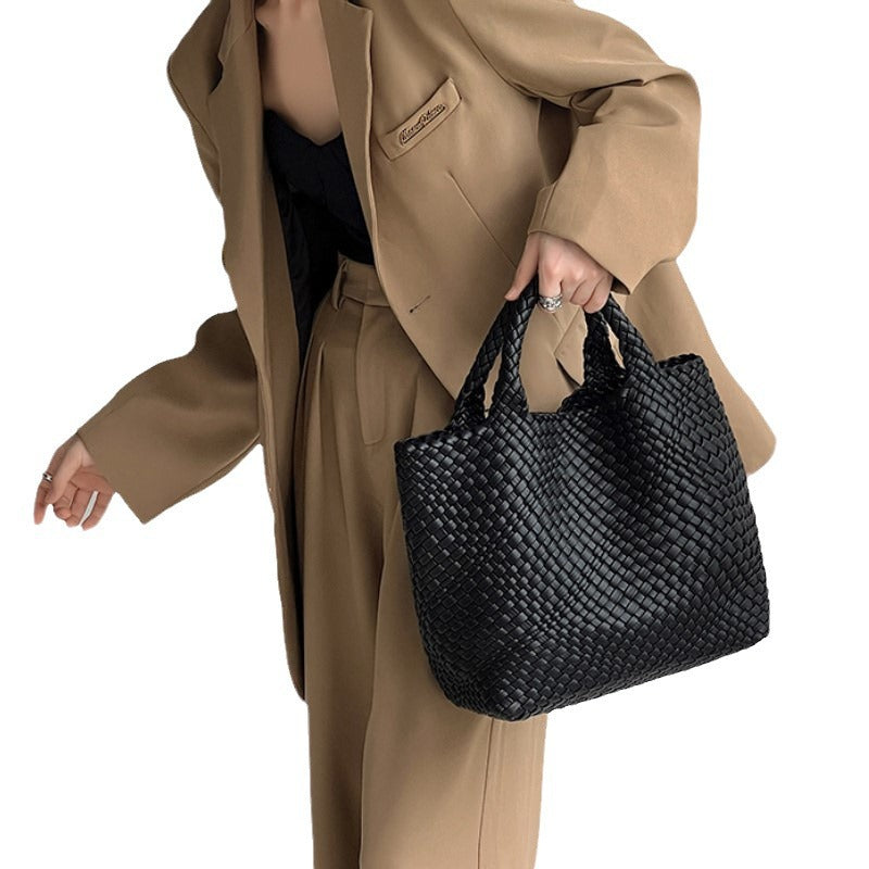 Handwoven Faux Leather Large Tote Bag for Women-Fruit green-Free Shipping Leatheretro