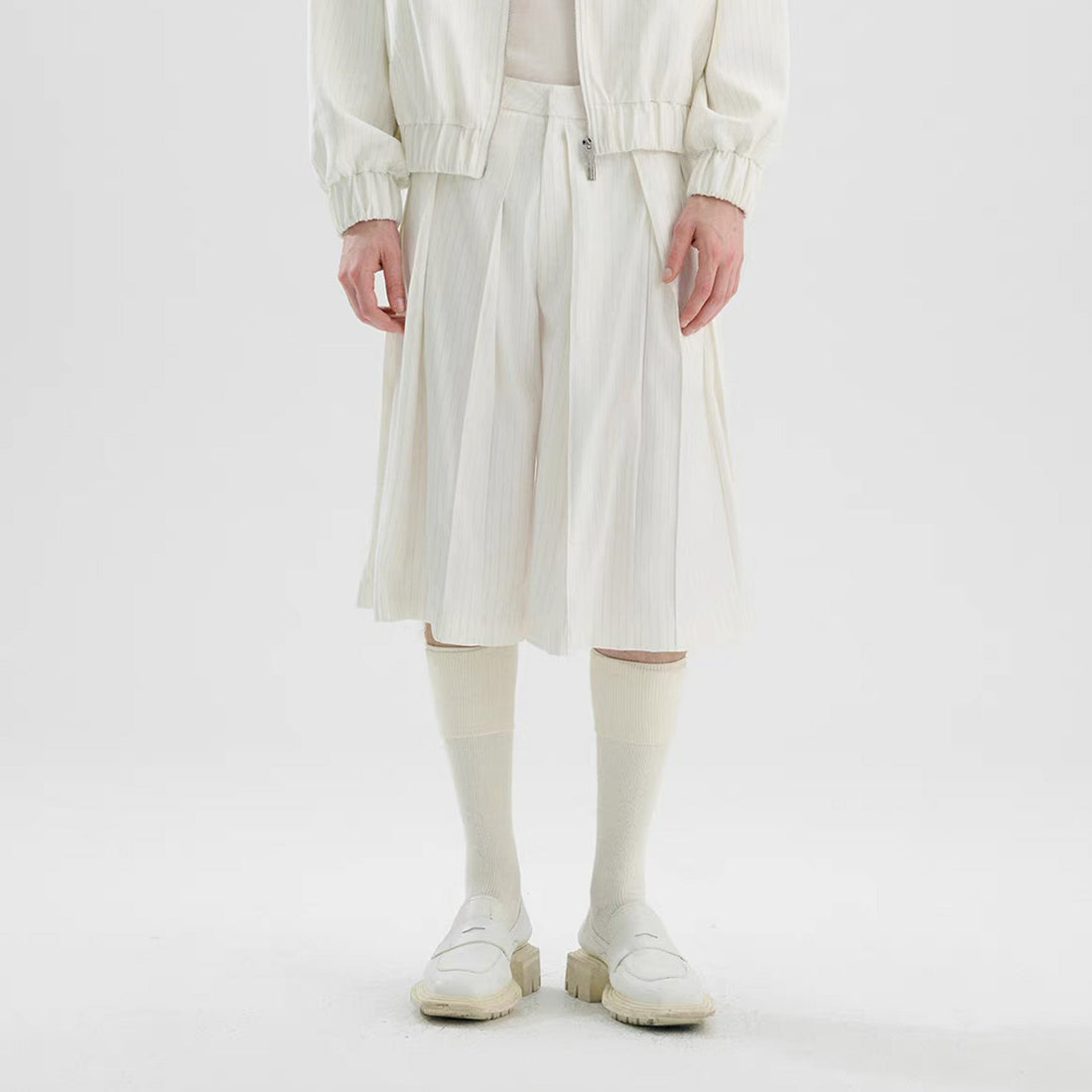 TIWILLTANG Pleated Pinstripe Skirt Shorts Pink/White-Shorts-S-White-Free Shipping Leatheretro