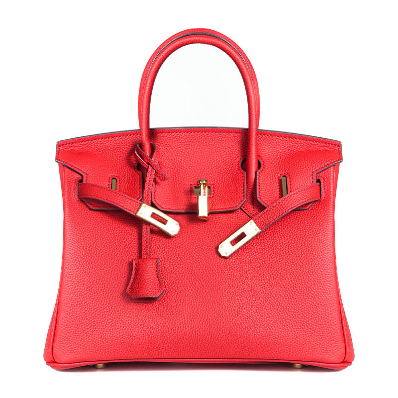 Luxury Genuine Top Grain Pebbled Leather Women's Handbag with Lock Closure-Handbags-elephant gray-35CM-Free Shipping Leatheretro