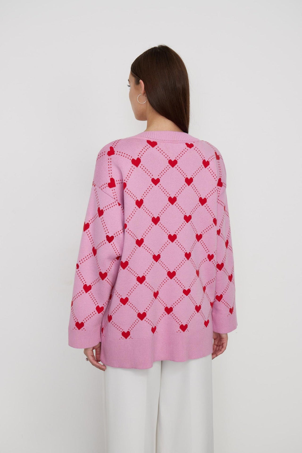 Lovely Pink Sweet Heart Fall Knitted Cardigan-Sweater&Hoodies-Rose Red-S-Free Shipping Leatheretro