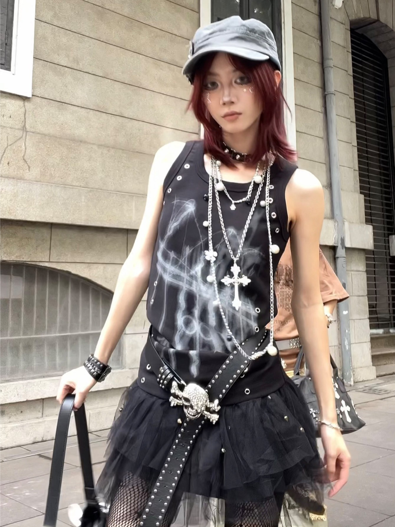 PAIKI Grommet Lightning Graphic Slim Tank Top-Tank Top-S-Black-Free Shipping Leatheretro