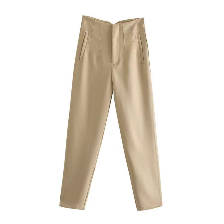 Casual Straight Women Pants-pants-Khaki-S-Free Shipping Leatheretro