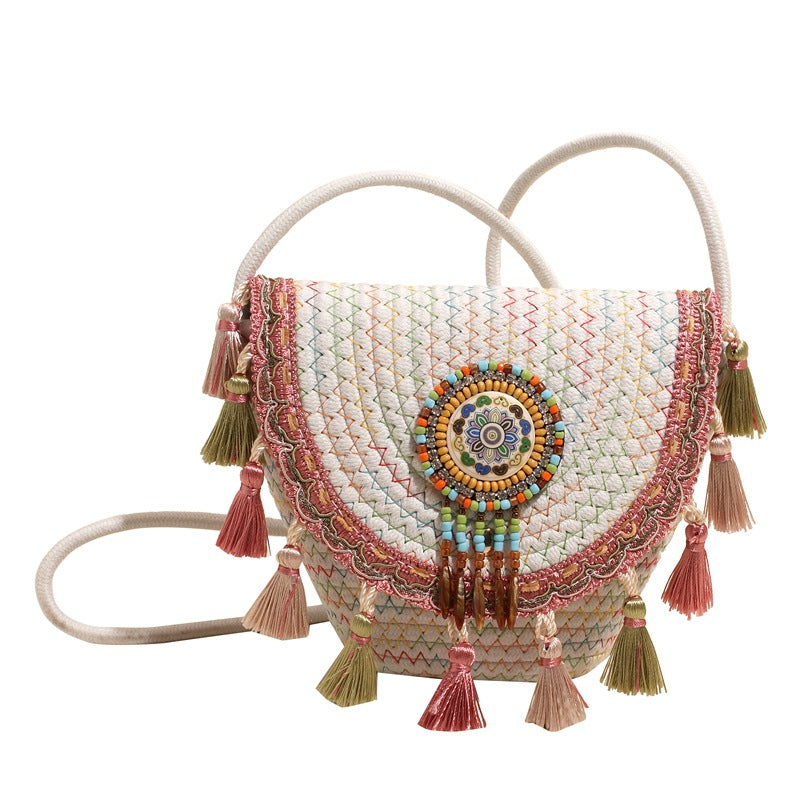Bohemian Straw Woven Handbag-khaki-Free Shipping Leatheretro