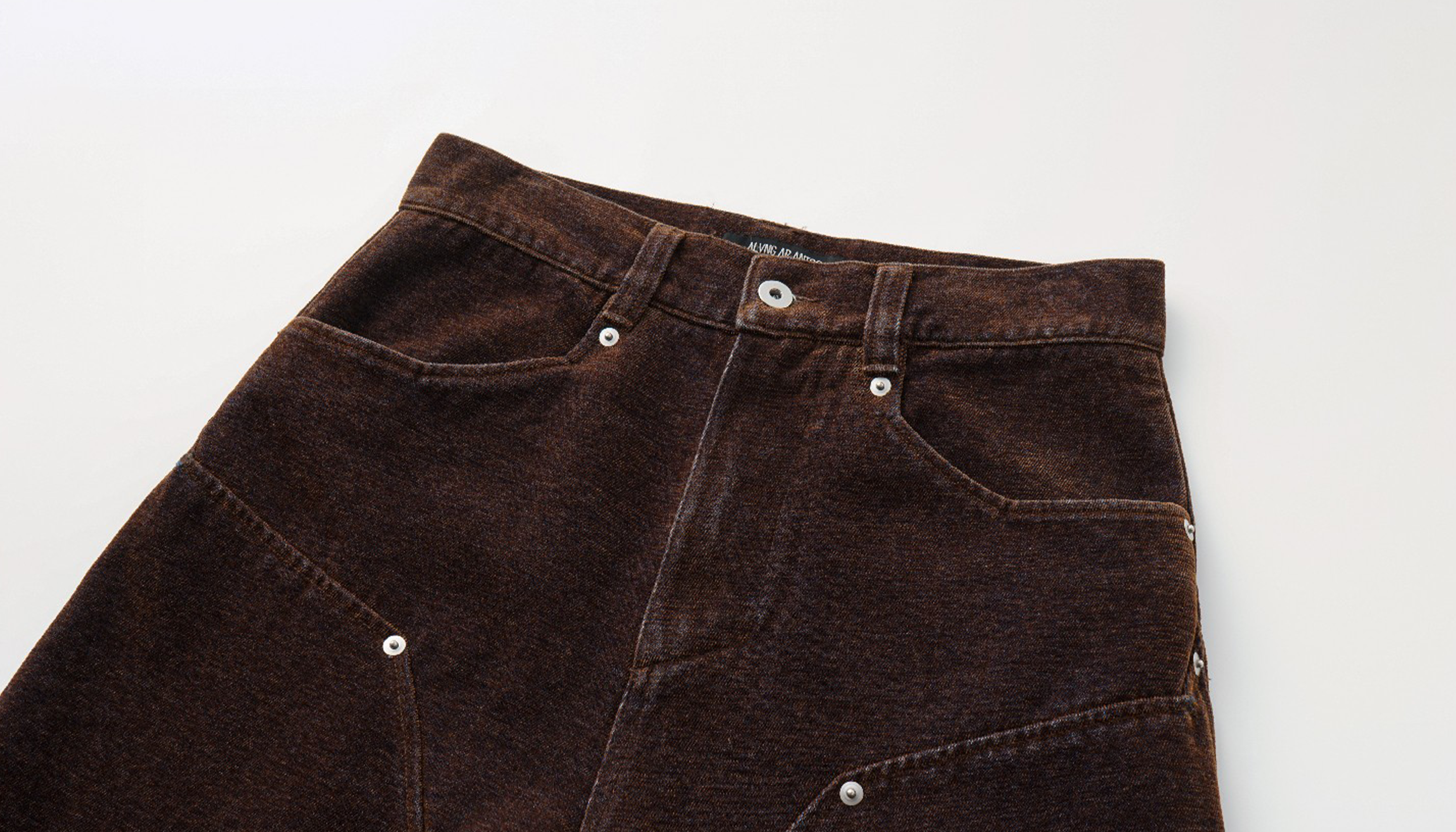 ALVNG AR ANTS Flocked Double-Knee Denim Pants-Pants-S-Brown-Free Shipping Leatheretro