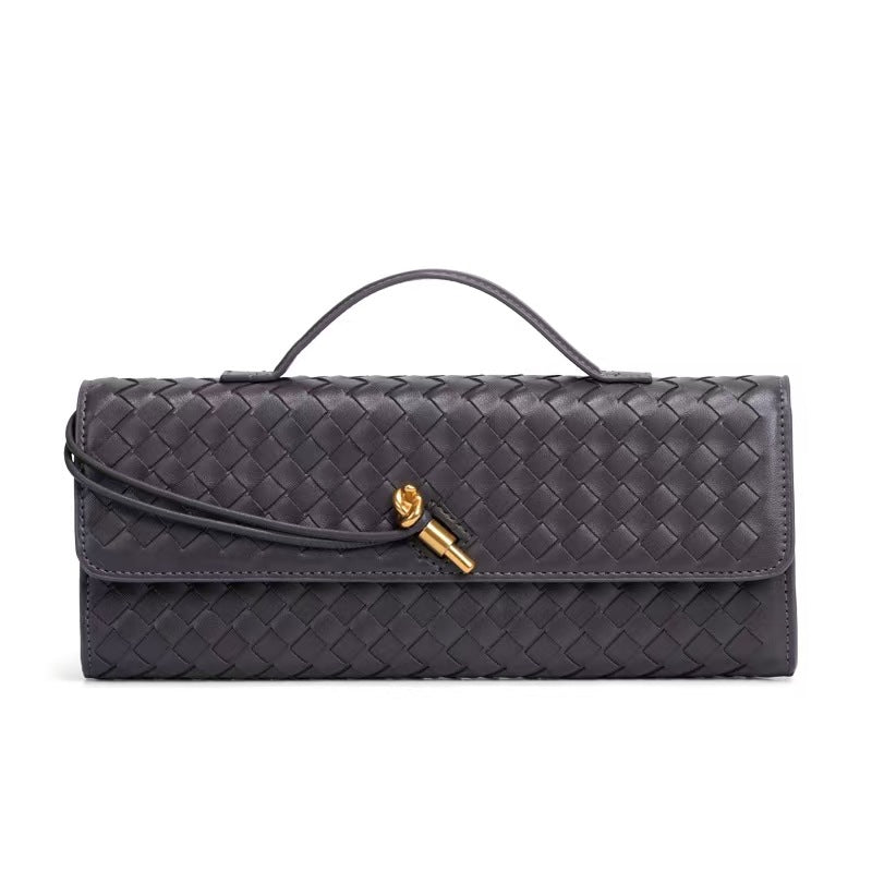 Woven Single-Shoulder Faux Leather Baguette Bag – Stylish & Versatile Crossbody Clutch for Women-Baguette Bag-B1893 #black-Free Shipping Leatheretro