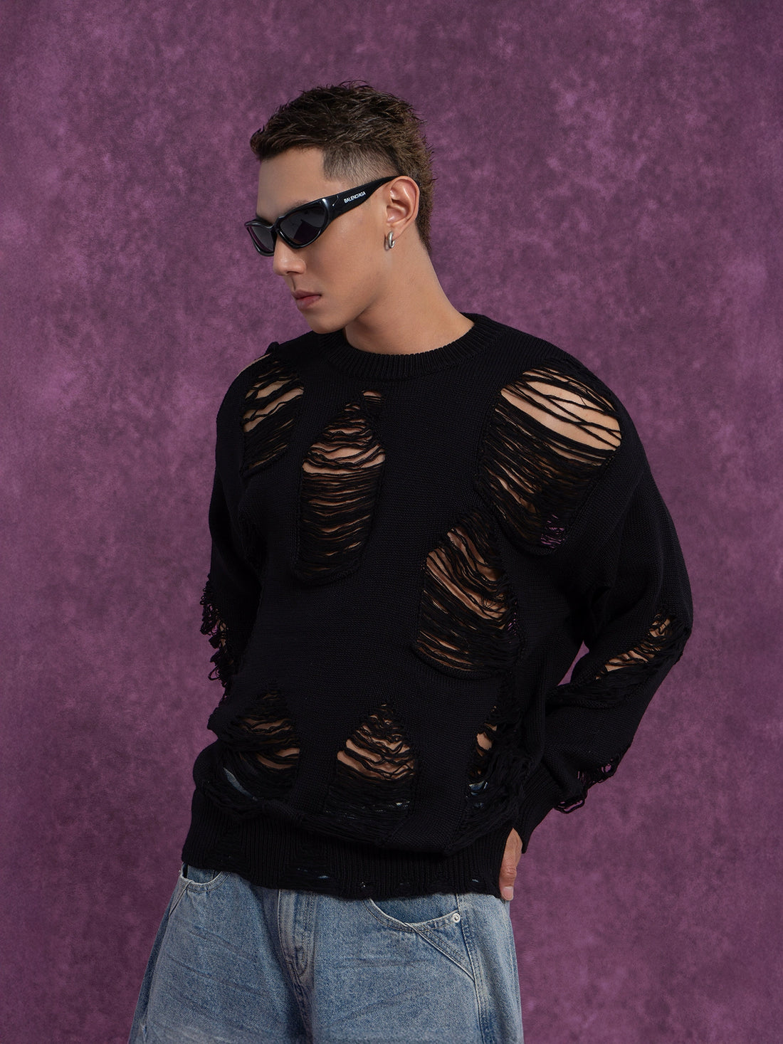 CLP Unisex Distressed Knit Sweater-Black-S-Free Shipping Leatheretro