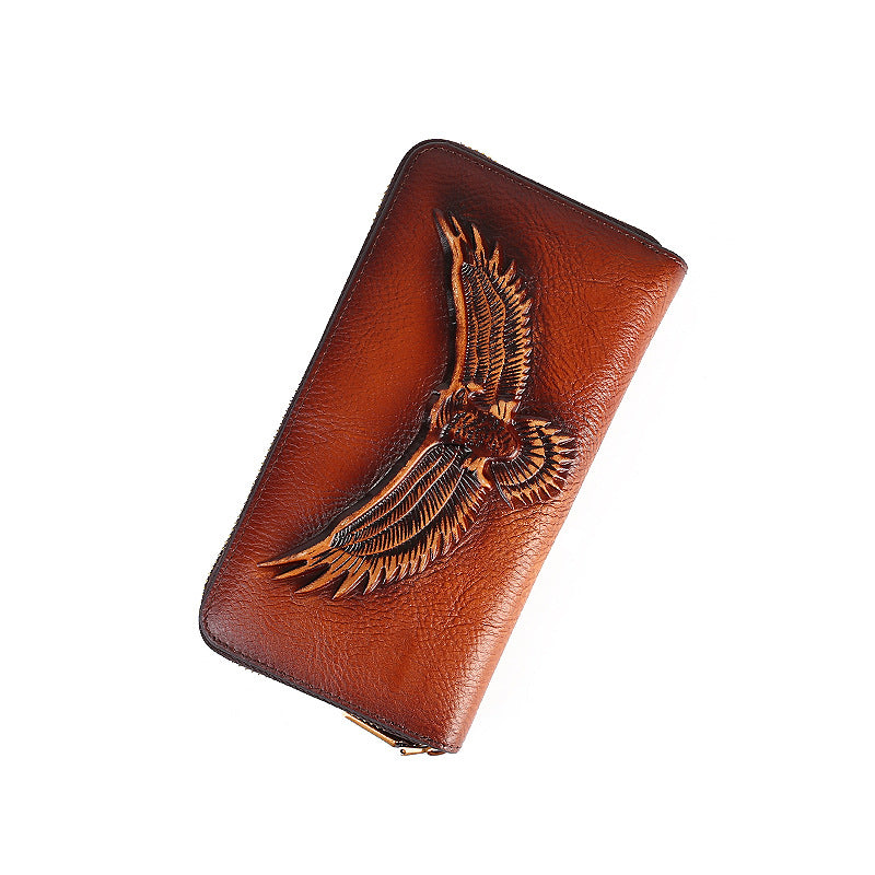 Full-Grain Leather Unisex Wallet - Multi-Card Slots, Eagle Design Spacious Design & Phone Pocket-Handbags, Wallets & Cases-Dark Brown-Free Shipping Leatheretro