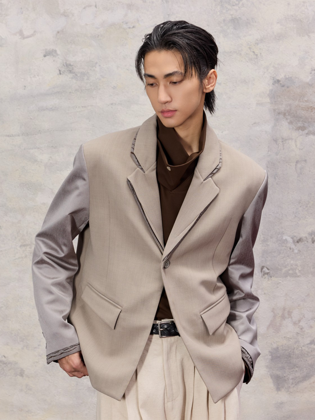 ALVNG AR ANTS Essential Sheen Spliced Blazer-Jacket-S-Free Shipping Leatheretro