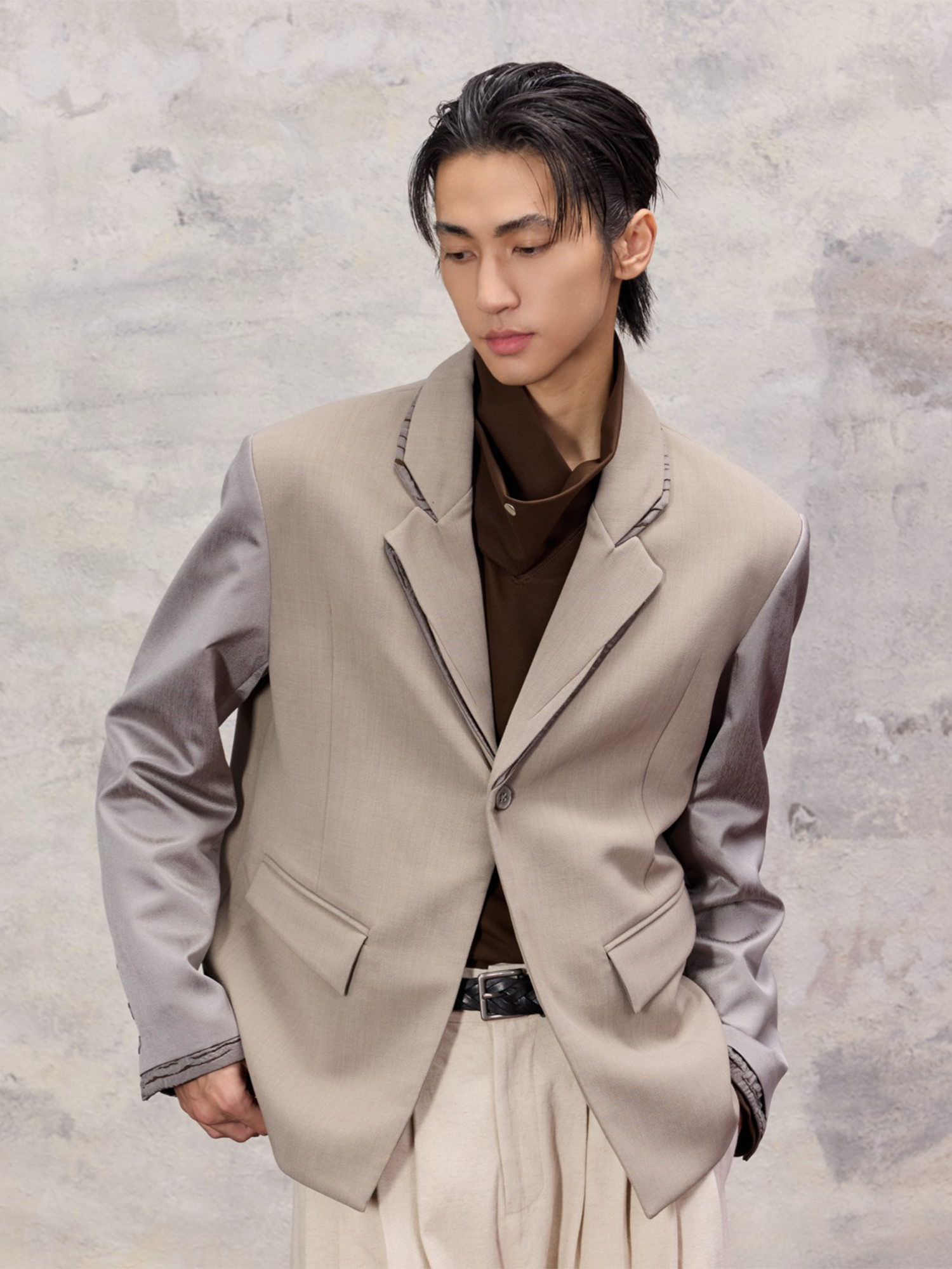 ALVNG AR ANTS Essential Sheen Spliced Blazer-Jacket-S-Free Shipping Leatheretro