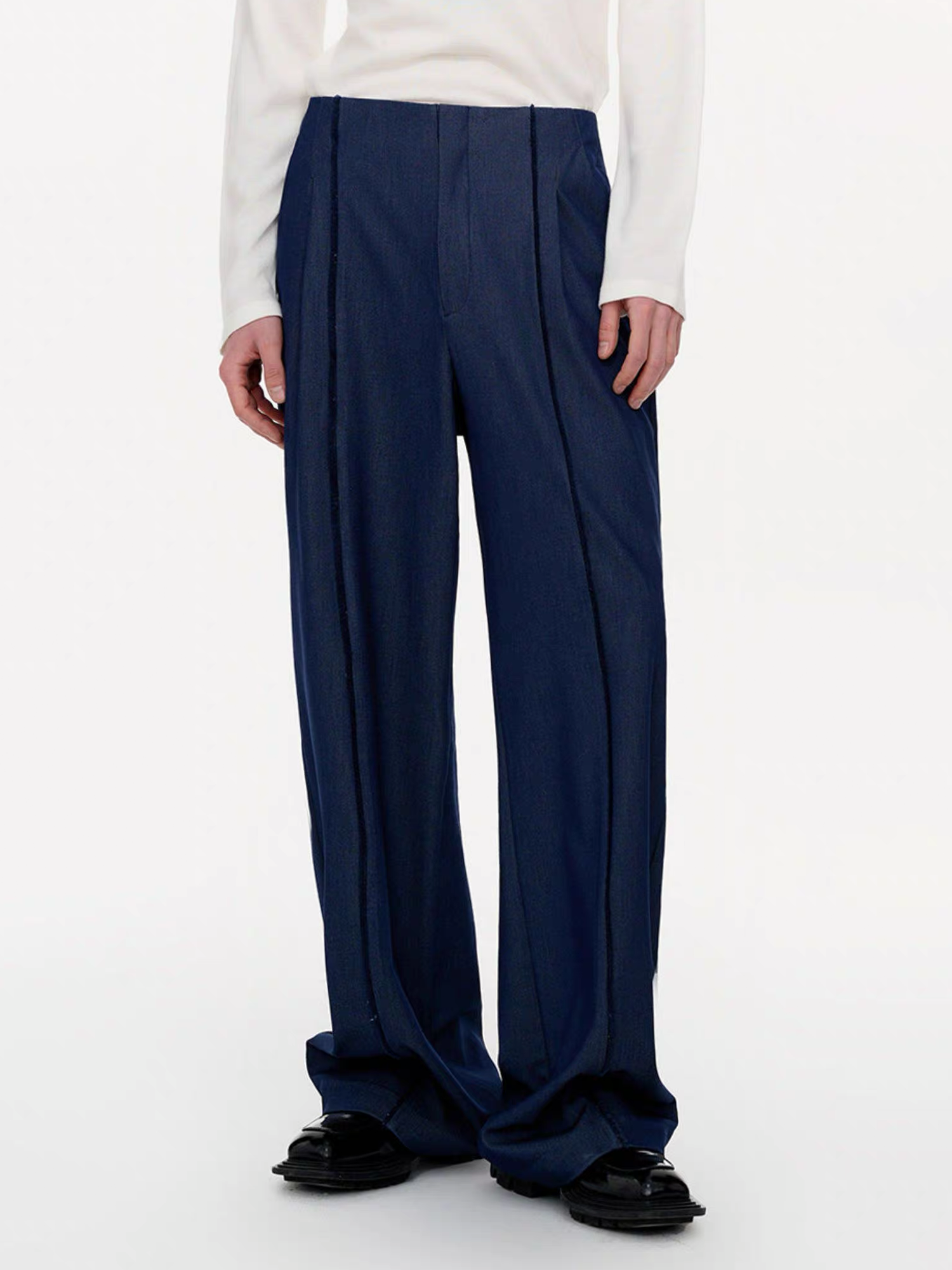 TIWILLTANG Classic Raw Edge Straight-Leg Trousers-Pants-S / 28-31”-Dark Gray-Free Shipping Leatheretro